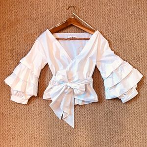 🌸Deep V Neck Tie Front Ruffle Blouse🌸